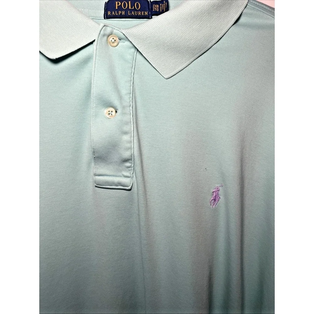Polo Ralph Lauren 2XB Big Tall Polo Shirt Aqua Blue Purple Pony Golf